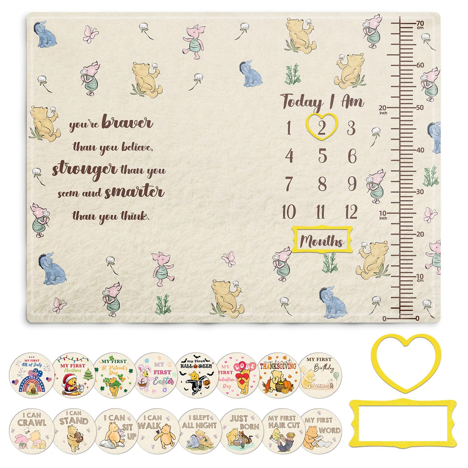 Guawubiang Classic Pooh milestone blanket shown for monthly growth photos