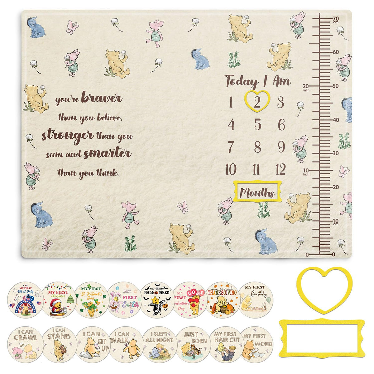 Guawubiang Classic Pooh milestone blanket shown for monthly growth photos