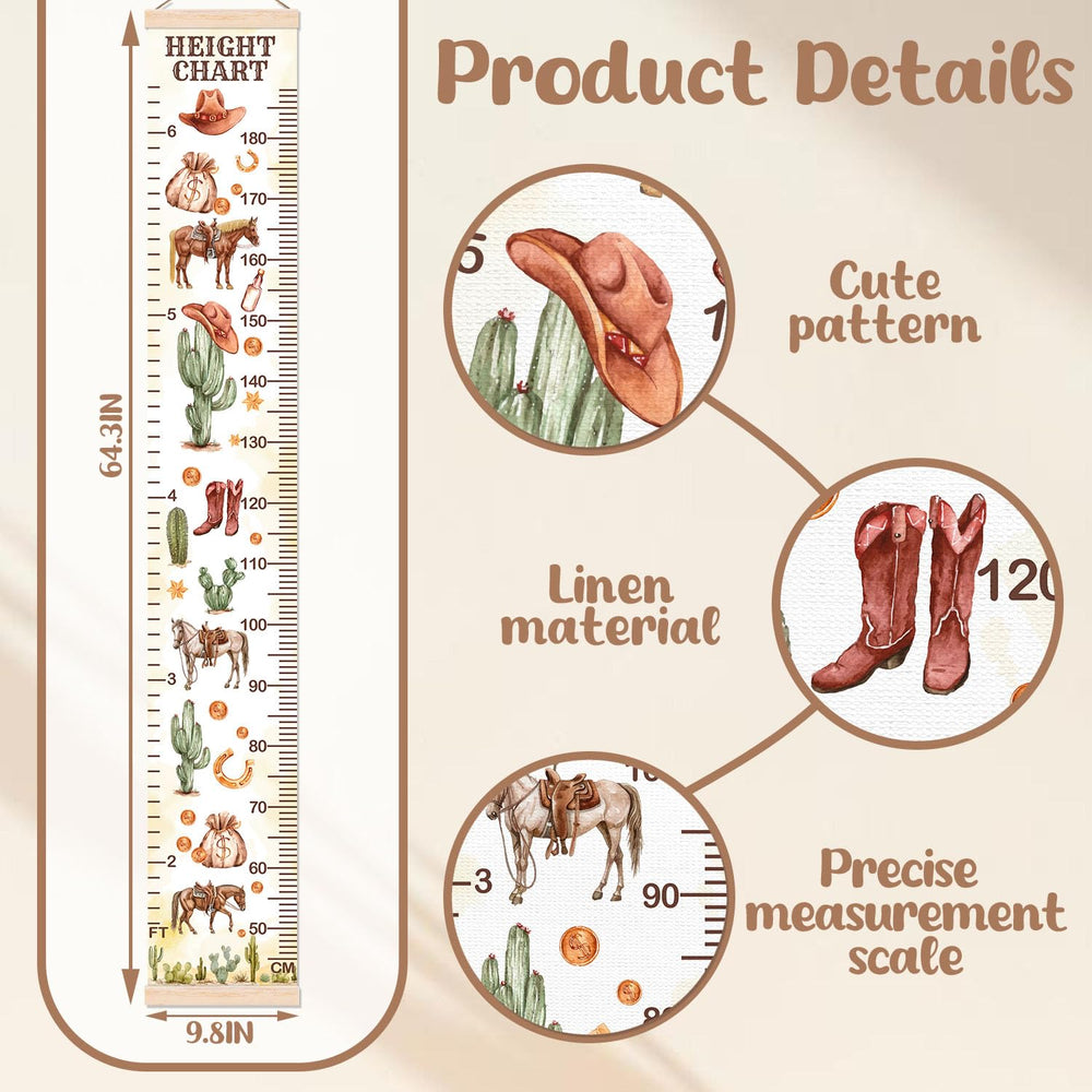 Guawubiang height chart cowboy theme side view enhances playful kids room decor.