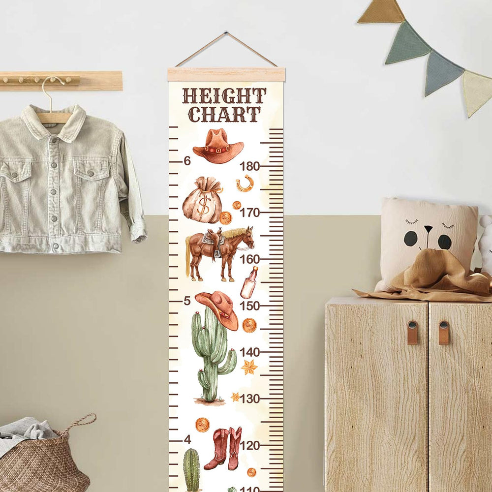 Guawubiang height chart with wooden frame and rope for easy hanging.