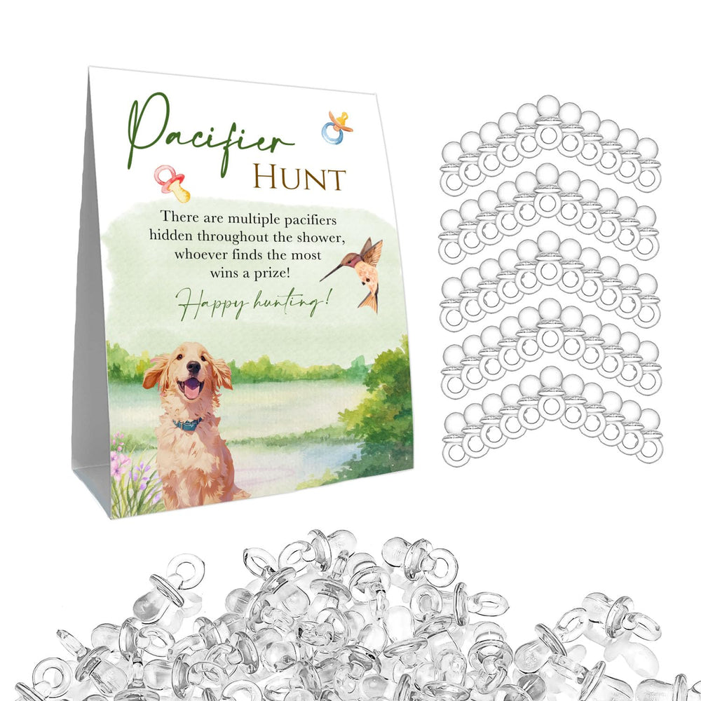 Guawubiang pacifier hunt sign in front view for stylish baby shower decor