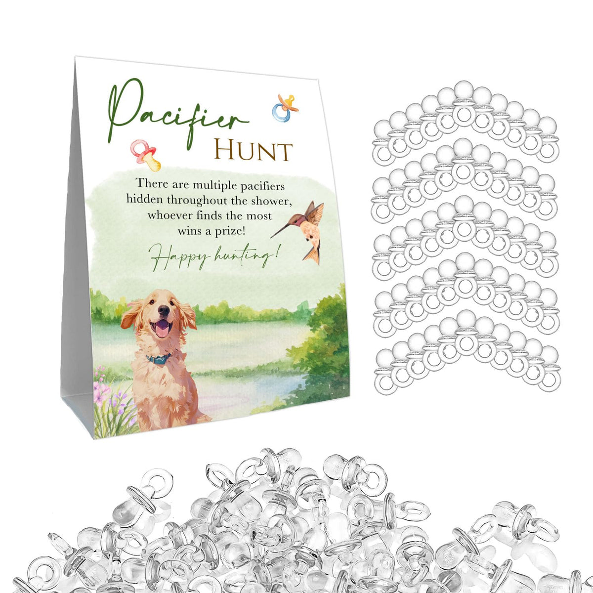 Guawubiang pacifier hunt sign in front view for stylish baby shower decor