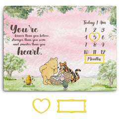 Guawubiang Winnie monthly blanket flatlay in pink highlights milestone tracking and adorable photo setups.