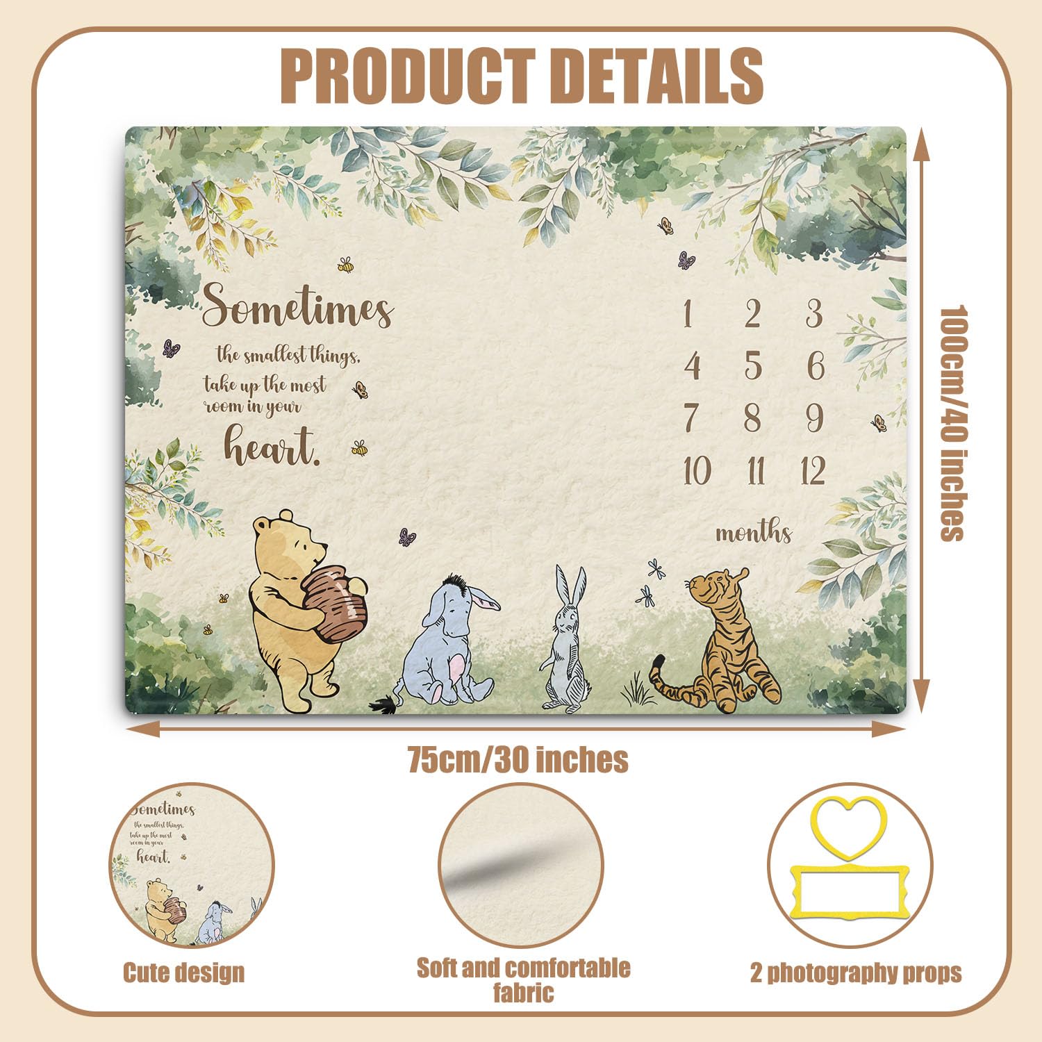 Guawubiang Winnie milestone blanket with felt frames for keepsake photos
