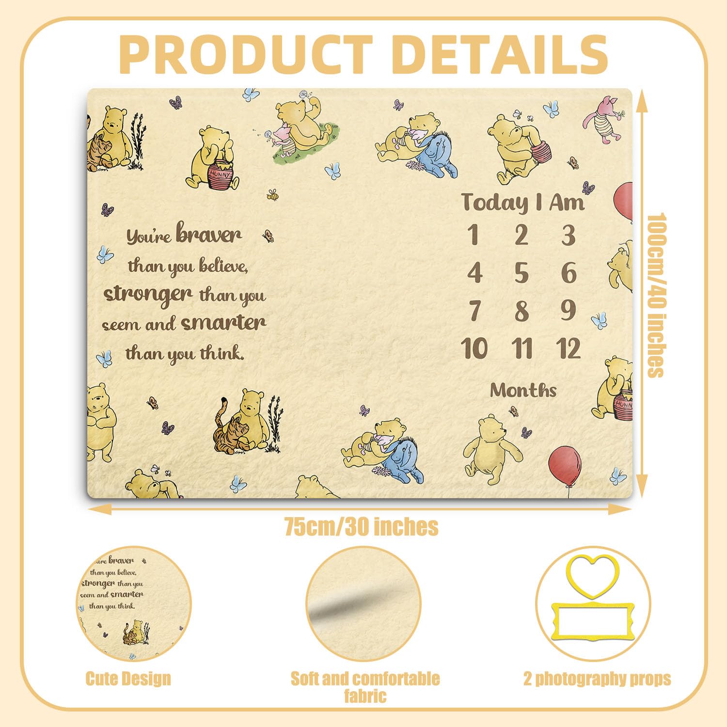 Guawubiang Winnie milestone blanket full view for newborn photo setups