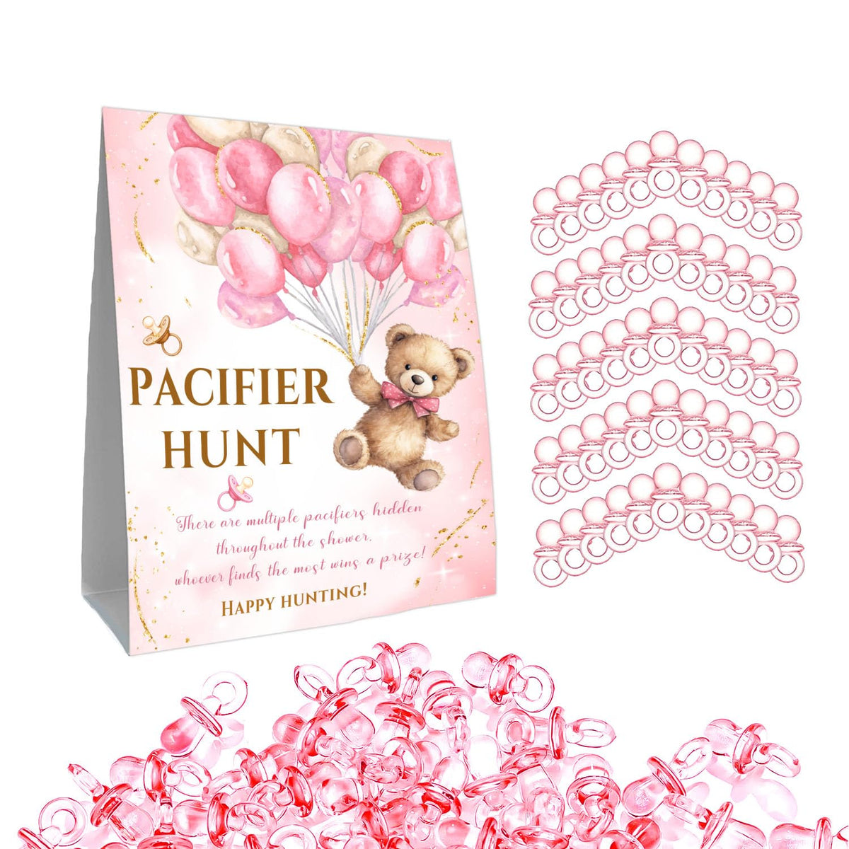 Guawubiang Winnie pacifier hunt sign with a cute bear design for baby shower decor.
