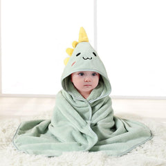 Gucilulu hooded baby towel with a dinosaur face, soft and cozy after bath time.