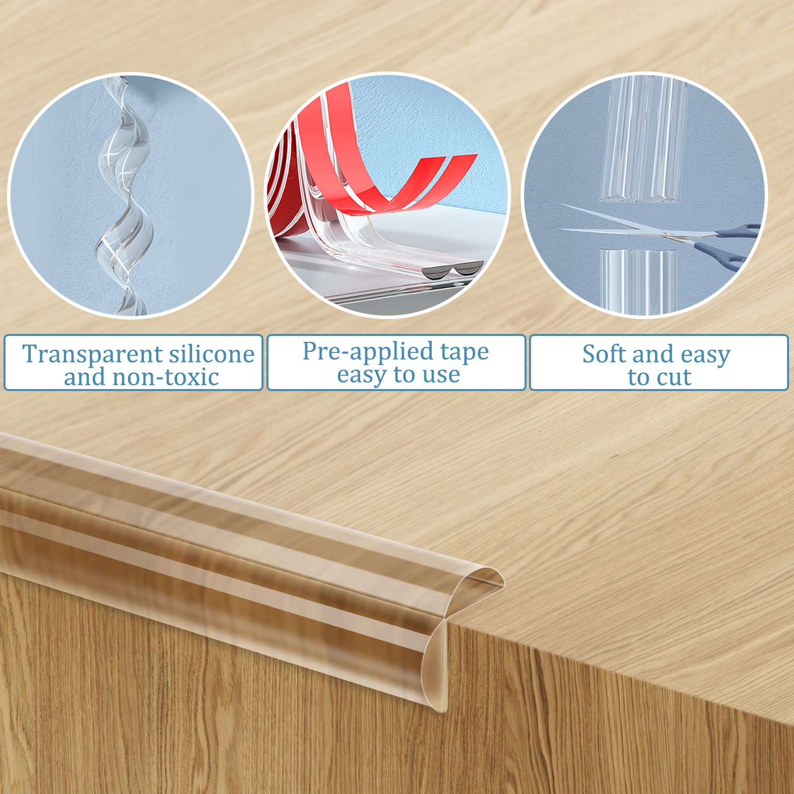 Gudui transparent silicone edge shown on a furniture edge for minimal visibility.