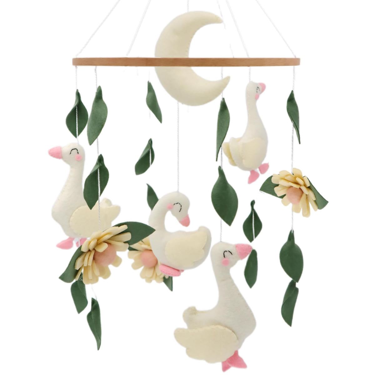 Gueiddi Goose mobile on crib featuring goose figure for gentle visual tracking in the nursery