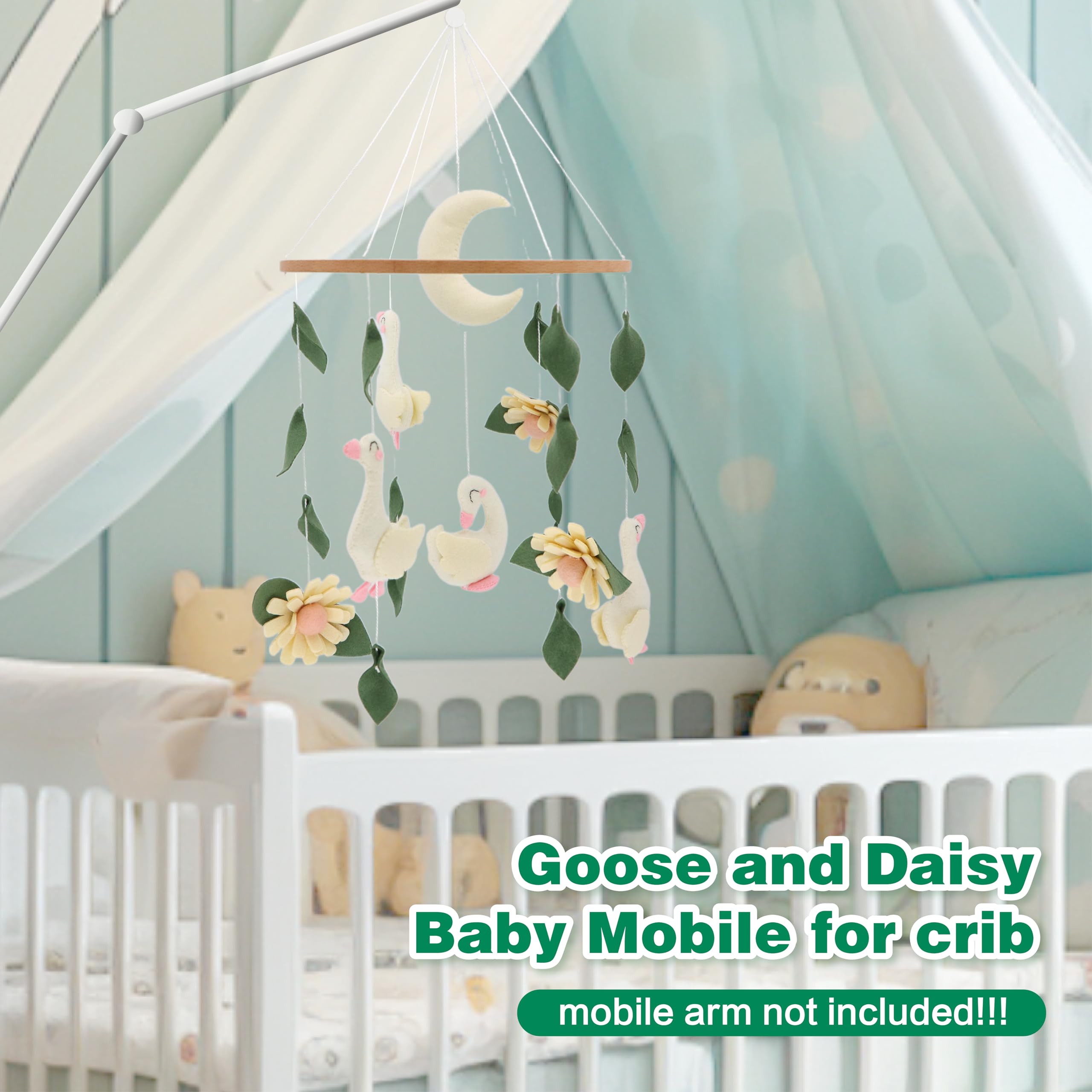 Neutral tones of Gueiddi Goose mobile suit any gender-neutral nursery