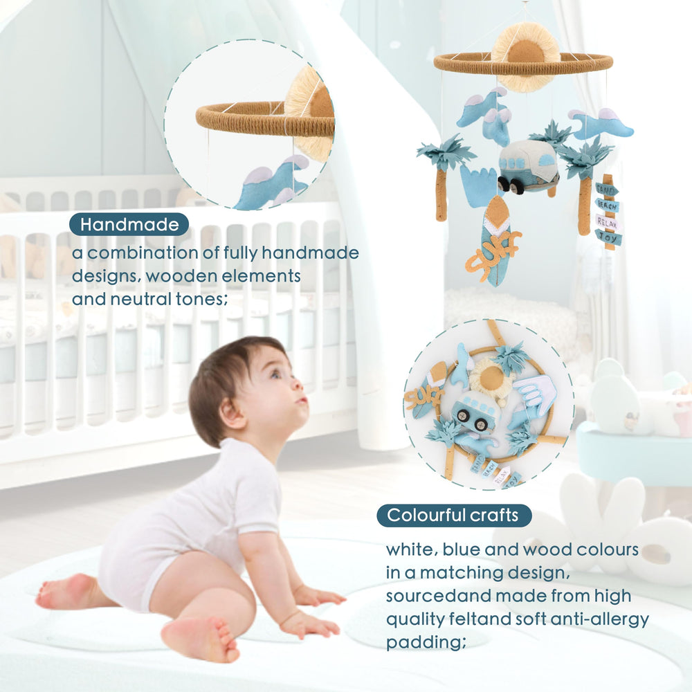 Gueiddi Surf Mobile for Crib neutral tones fit any nursery theme
