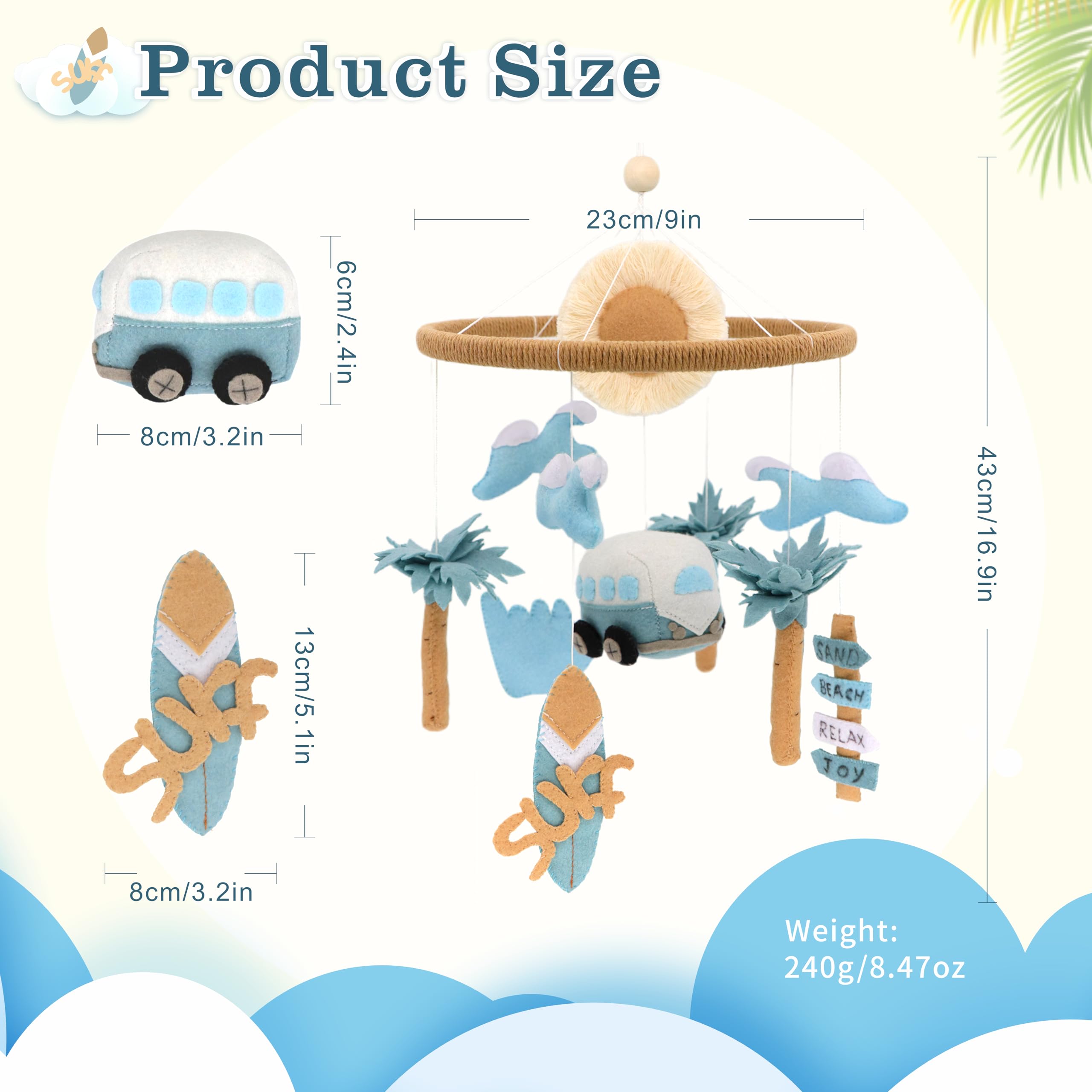 Gueiddi Surf Mobile for Crib palm trees evoke seaside mood in nursery