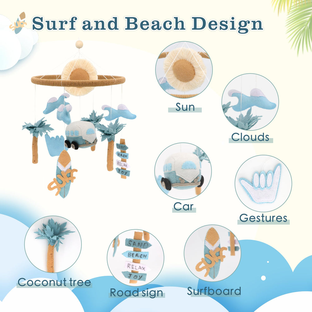 Gueiddi Surf Mobile for Crib sun icons add gentle beach vibes for focus