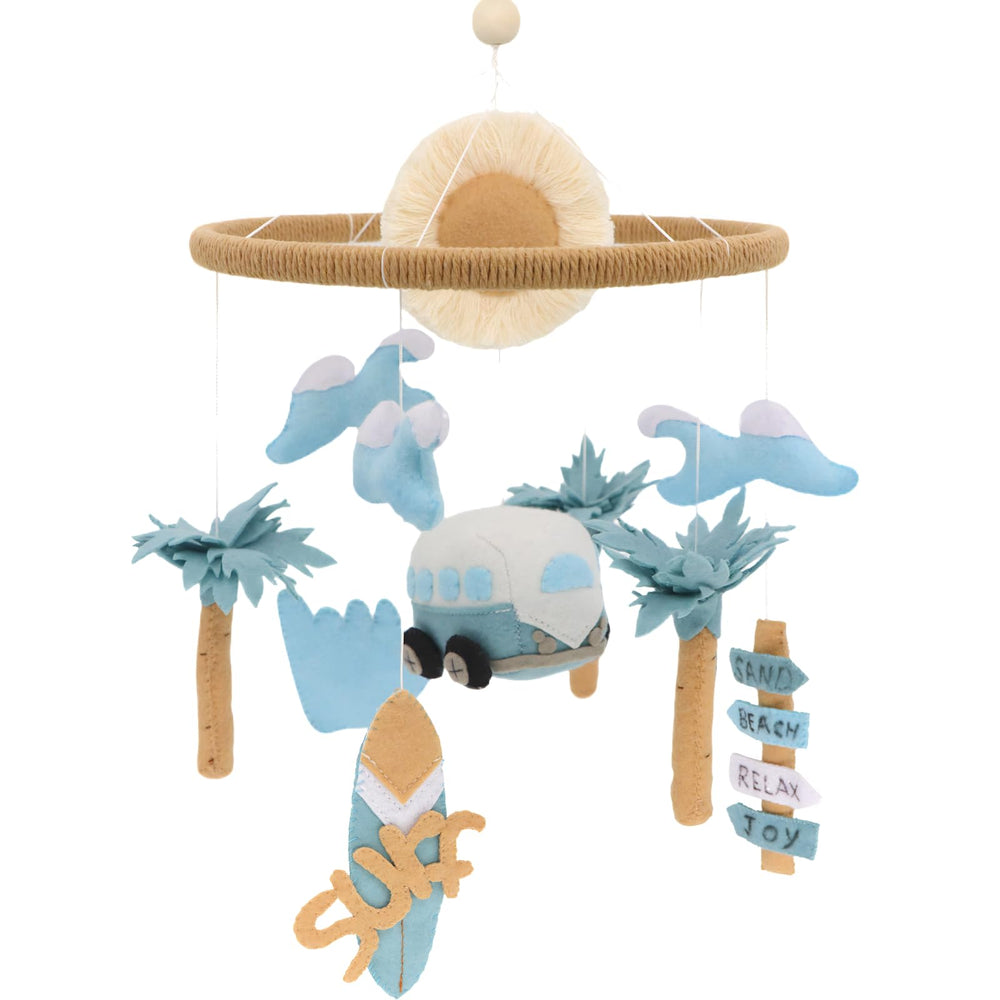 Gueiddi Surf Mobile for Crib with surfboards creates calming nursery visuals for baby