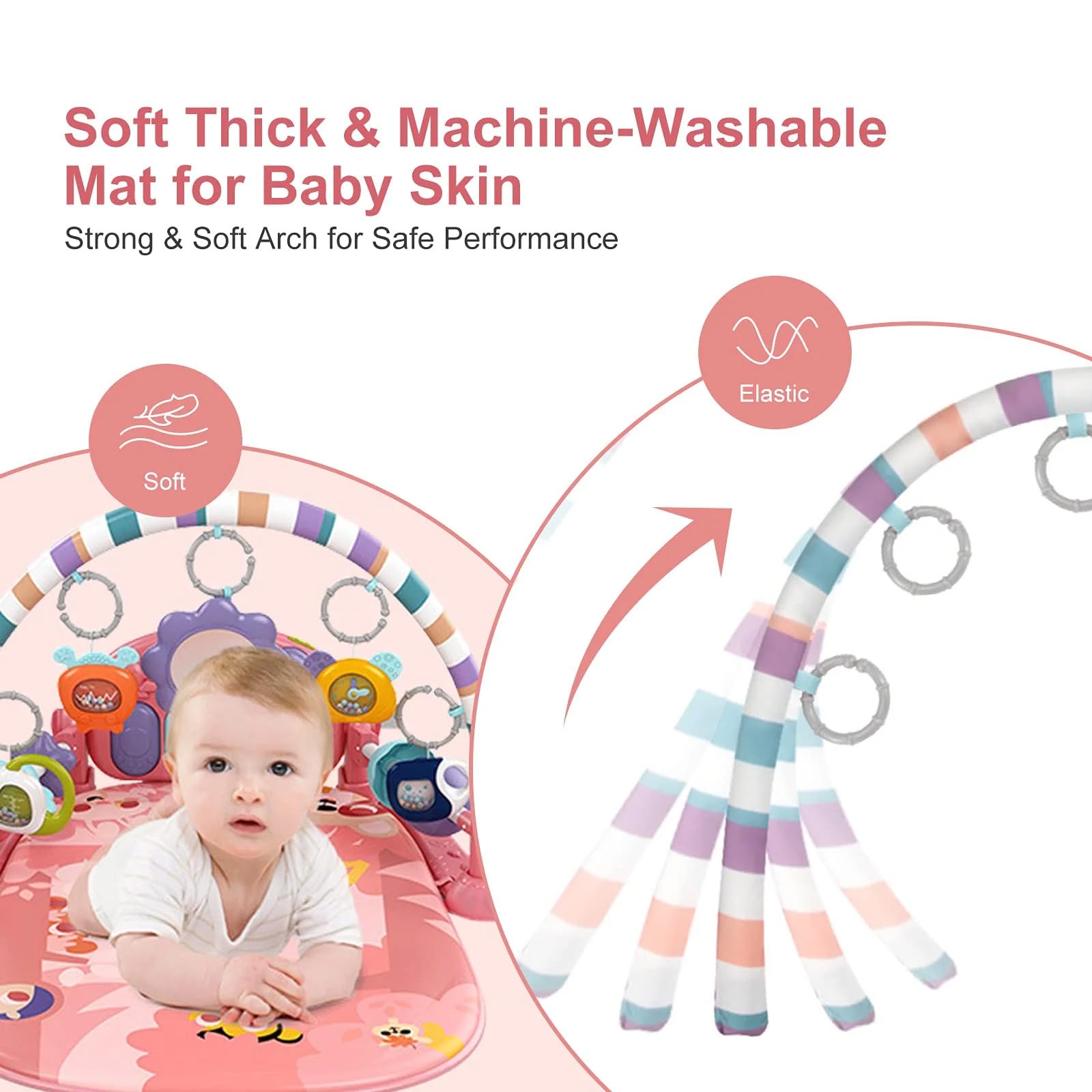 GUGUKUKU Baby Gym light-up piano brightens sensory feedback during kicking.