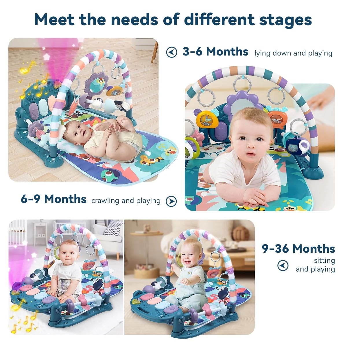 GUGUKUKU Baby Gym mat teacup rattle to boost hand eye coordination