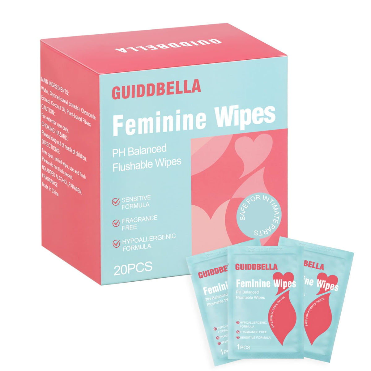 GUIDDBELLA feminine wipes flushable pack for on-the-go freshness and gentle cleansing