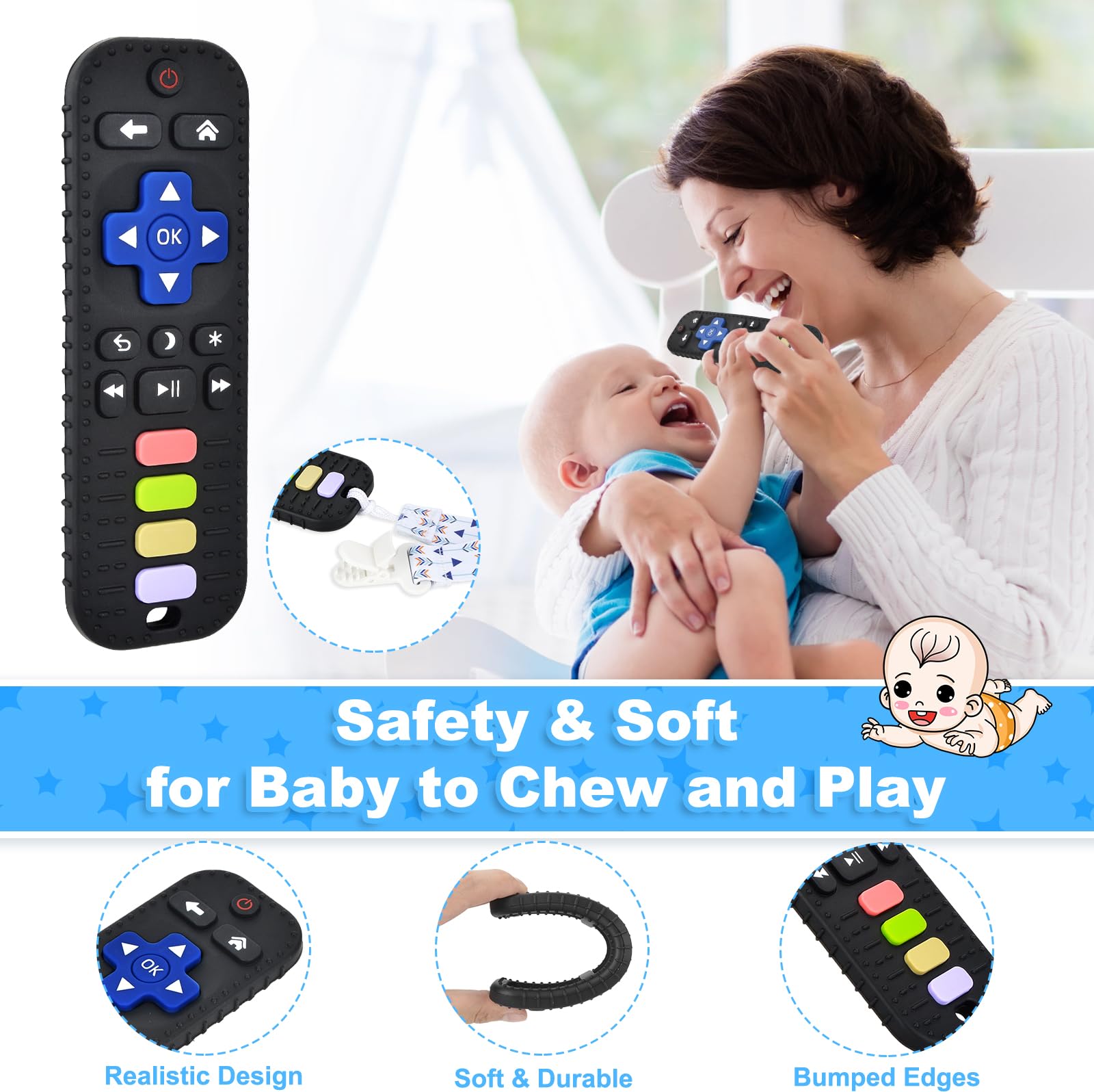 Guiguzhj baby teether with bump edges supports safe chewing.