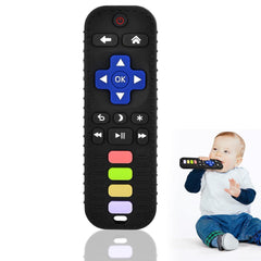 Guiguzhj baby teether remote toy with silicone texture soothes tender gums.