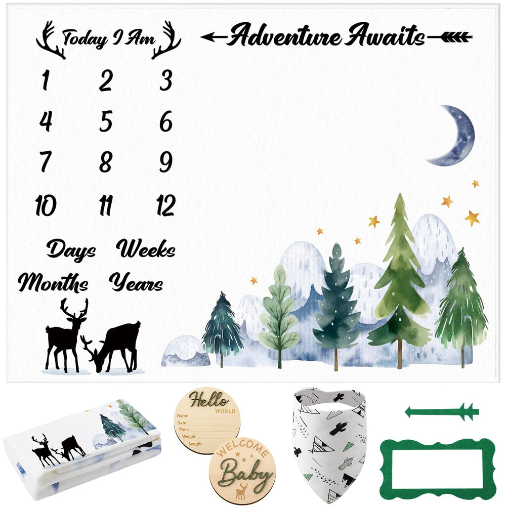 Guiqulai baby milestone blanket with deer woodland design for adorable monthly photos.