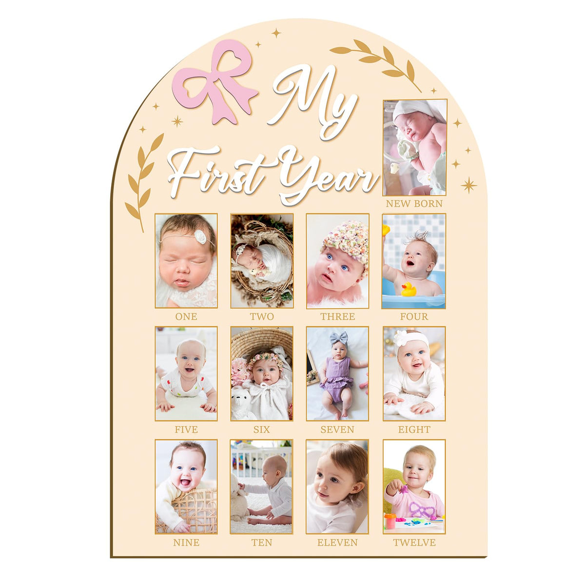 Guiqulai my first year frame with pink bow for 12-month photo milestones