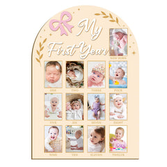 Guiqulai my first year frame with pink bow for 12-month photo milestones