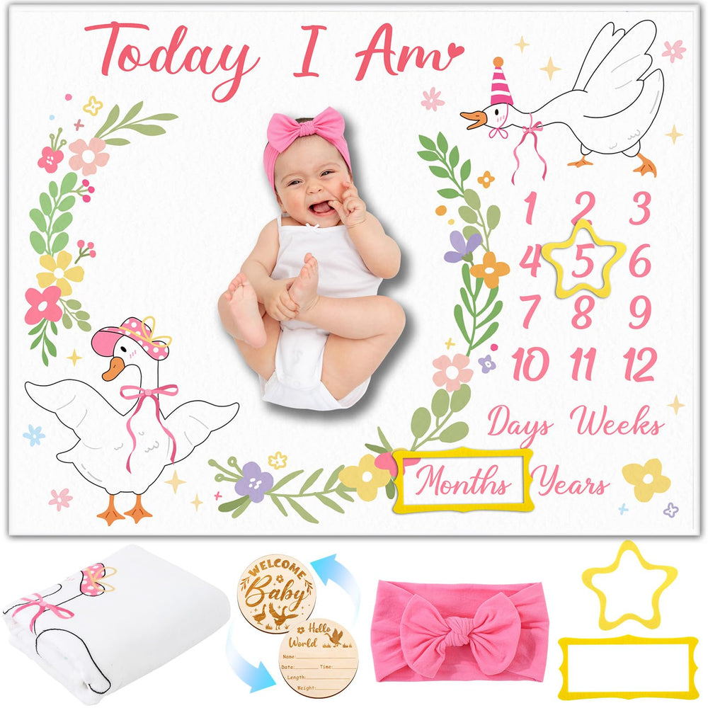 Guiqulai Silly Goose milestone blanket flatlay highlighting soft flannel texture for newborn photos