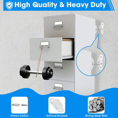 Guirnd earthquake straps anchoring a dresser to the wall during a shake