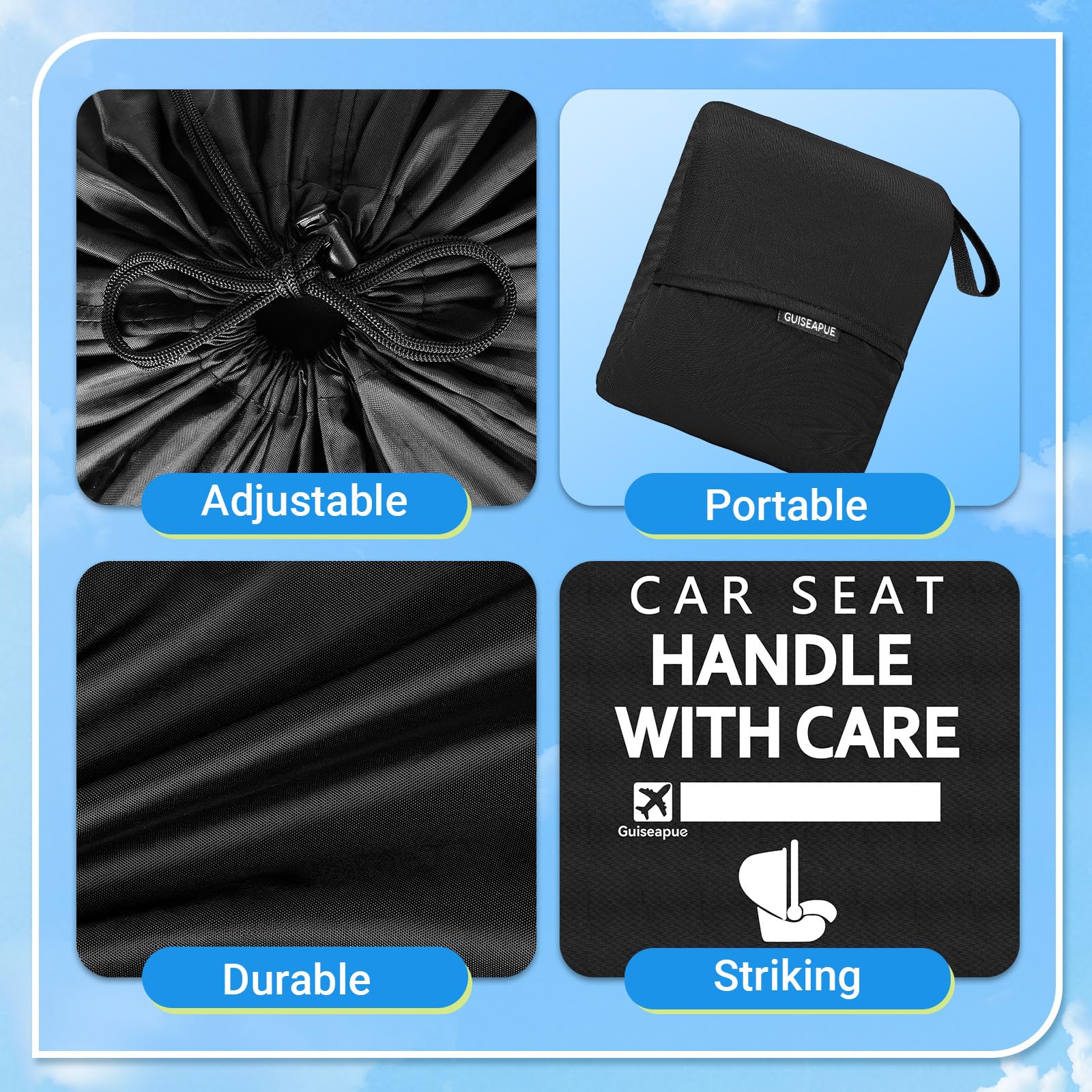Guiseapue car seat travel bag packed compactly into a diaper bag for portability.