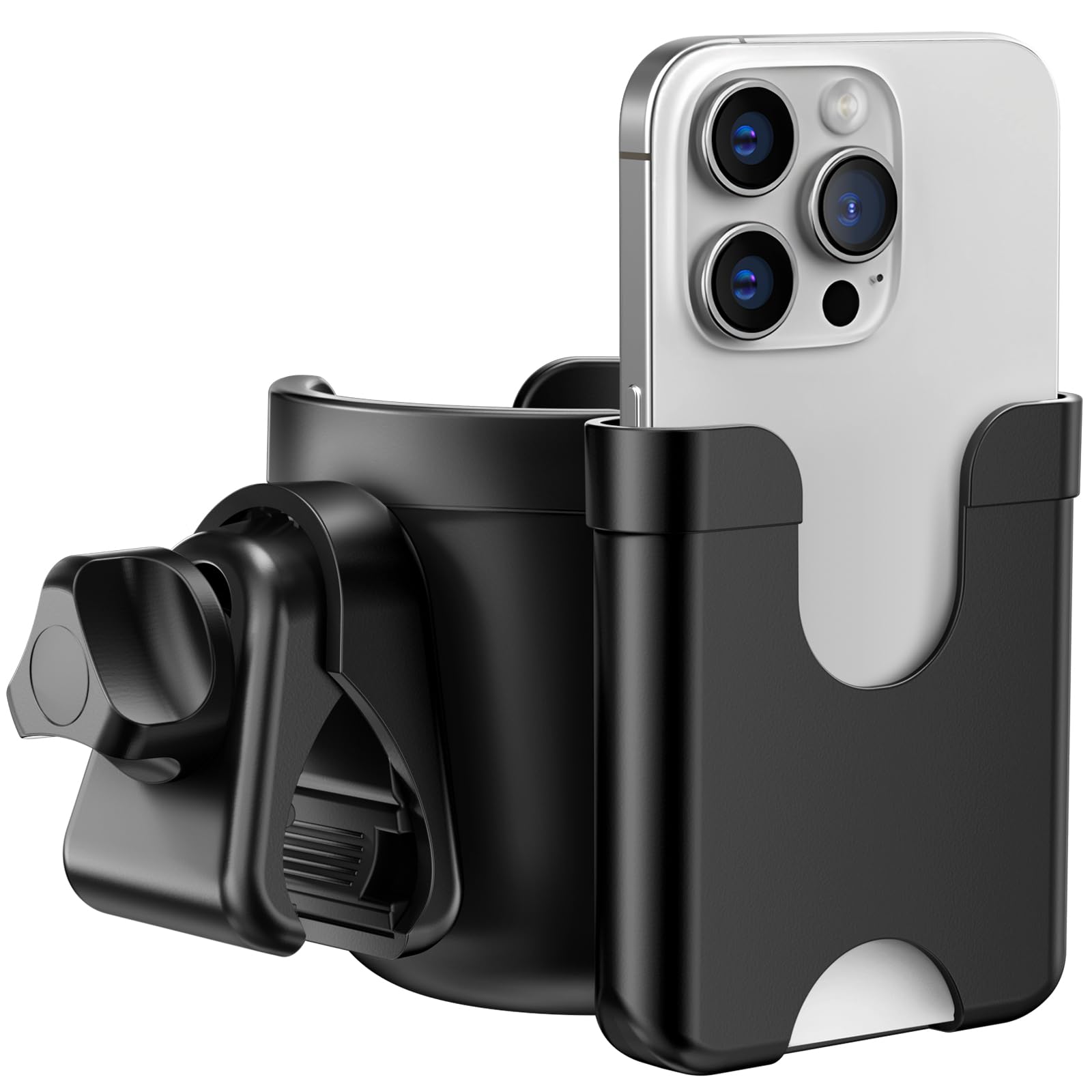 Guiseapue cup holder on a walker keeps drinks secure during outdoor strolls.