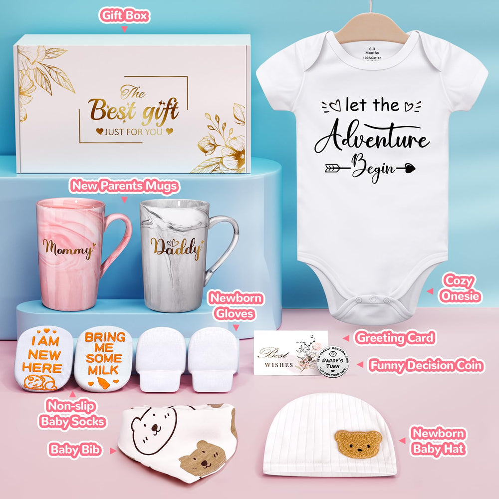 Guiseapue gender reveal gift basket with onesies and socks for baby announcement
