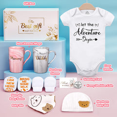 Guiseapue gender reveal gift basket with onesies and socks for baby announcement