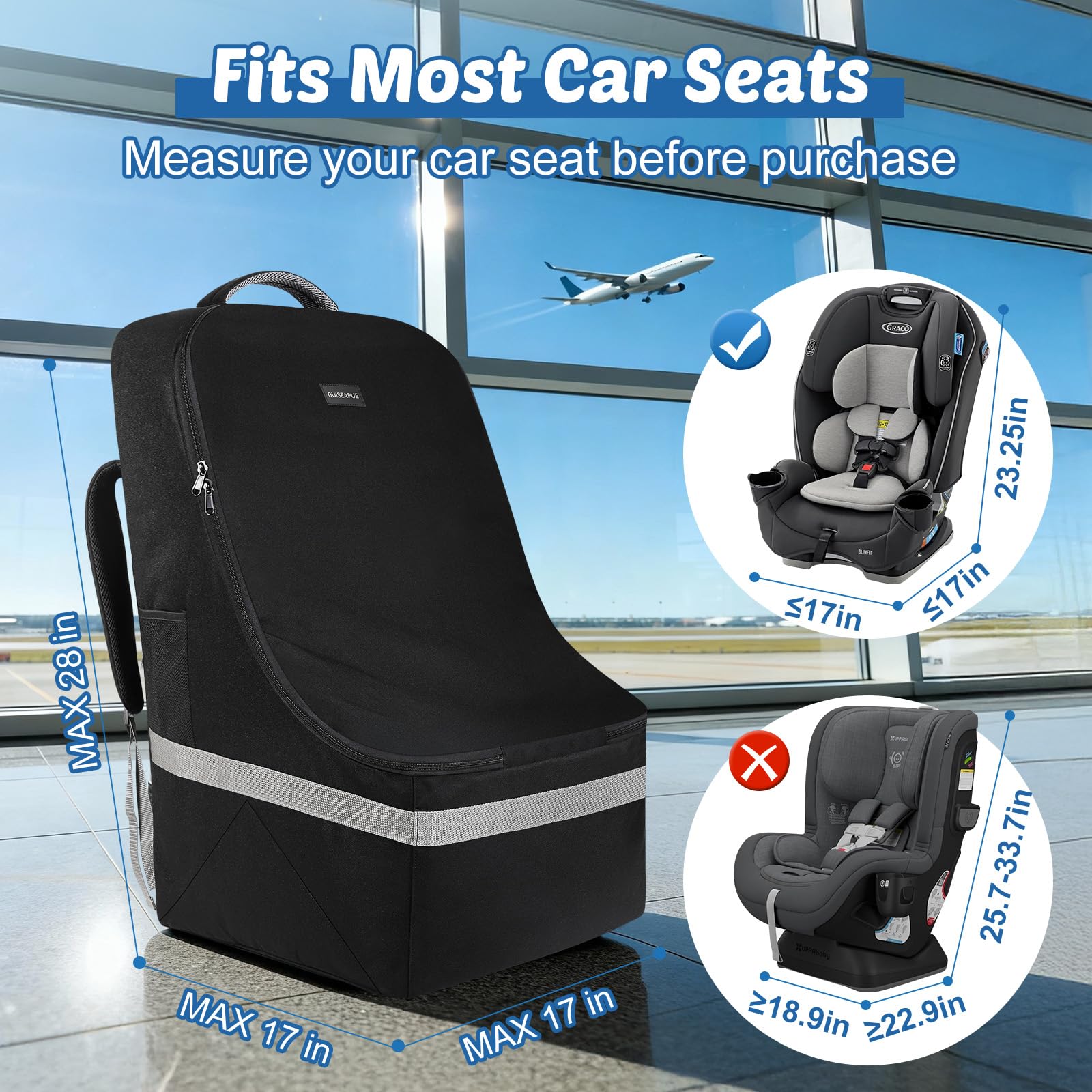 Guiseapue infant car seat travel bag with padding to guard against bumps
