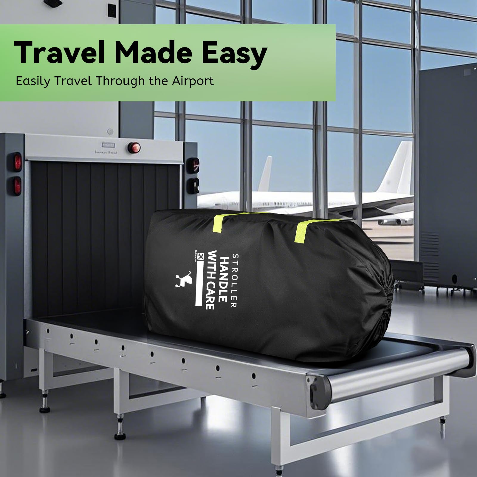 Guiseapue stroller bag for airplane features two carrying handles for convenient transport.
