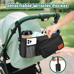 Guiseapue stroller caddy with detachable phone bag helps stay organized on the go