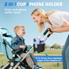 Guiseapue stroller cup holder with built-in phone holder for quick access