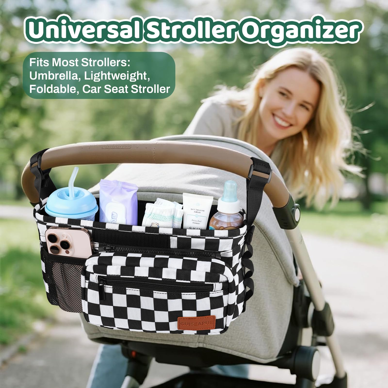Guiseapue anti-slip buckle keeps the bag secure on the stroller.