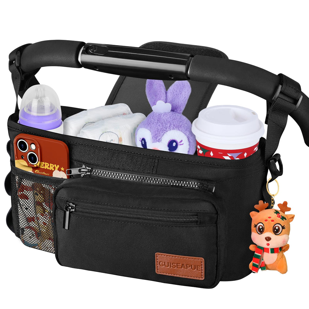 Guiseapue universal stroller organizer with cup holder keeps drinks and items within reach