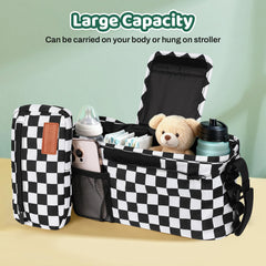 Guiseapue stroller organizer with shoulder strap for hands-free carrying.