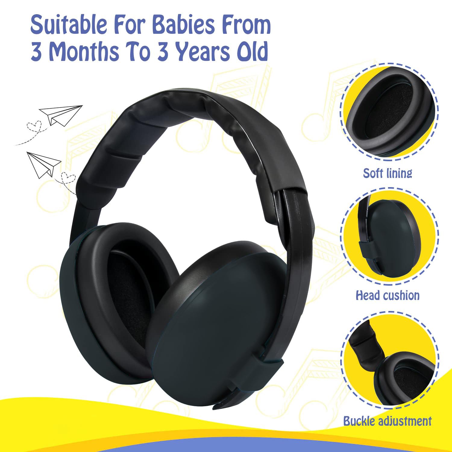 GUKOY baby ear protection unfolded earmuffs provide cushioned comfort for extended wear.