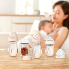 Gulicola borosilicate bottle side angle, durable and easy to sterilize after feeding.