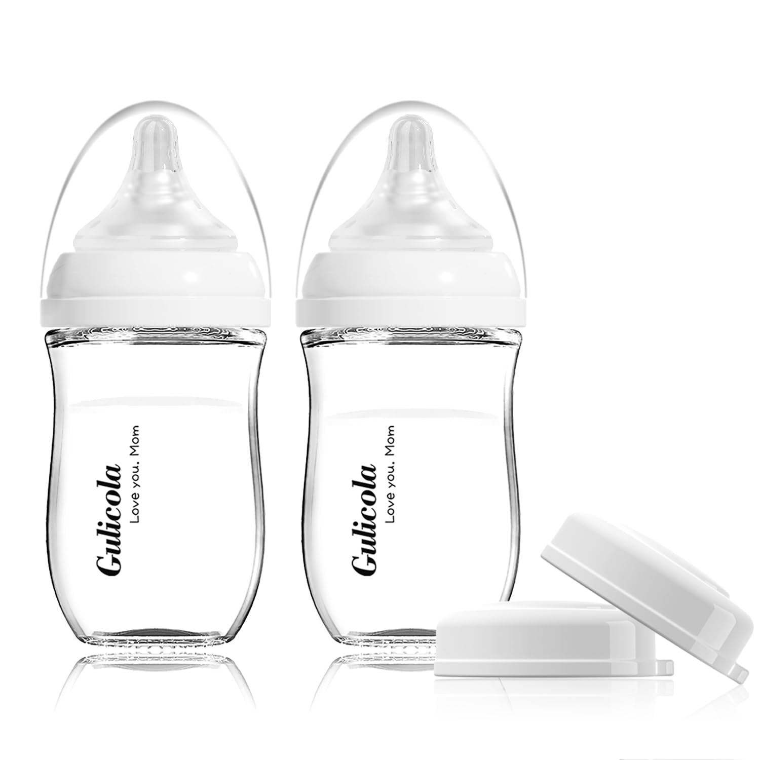 Gulicola natural glass baby bottle with wide neck for easy cleaning and safe feeding.
