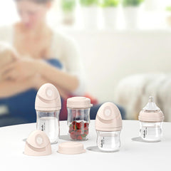 Gulicola pink glass bottle close-up of soft nipple for natural latch