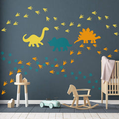 GULIGULI dinosaur wall decal footprints on wall for playful room decor.
