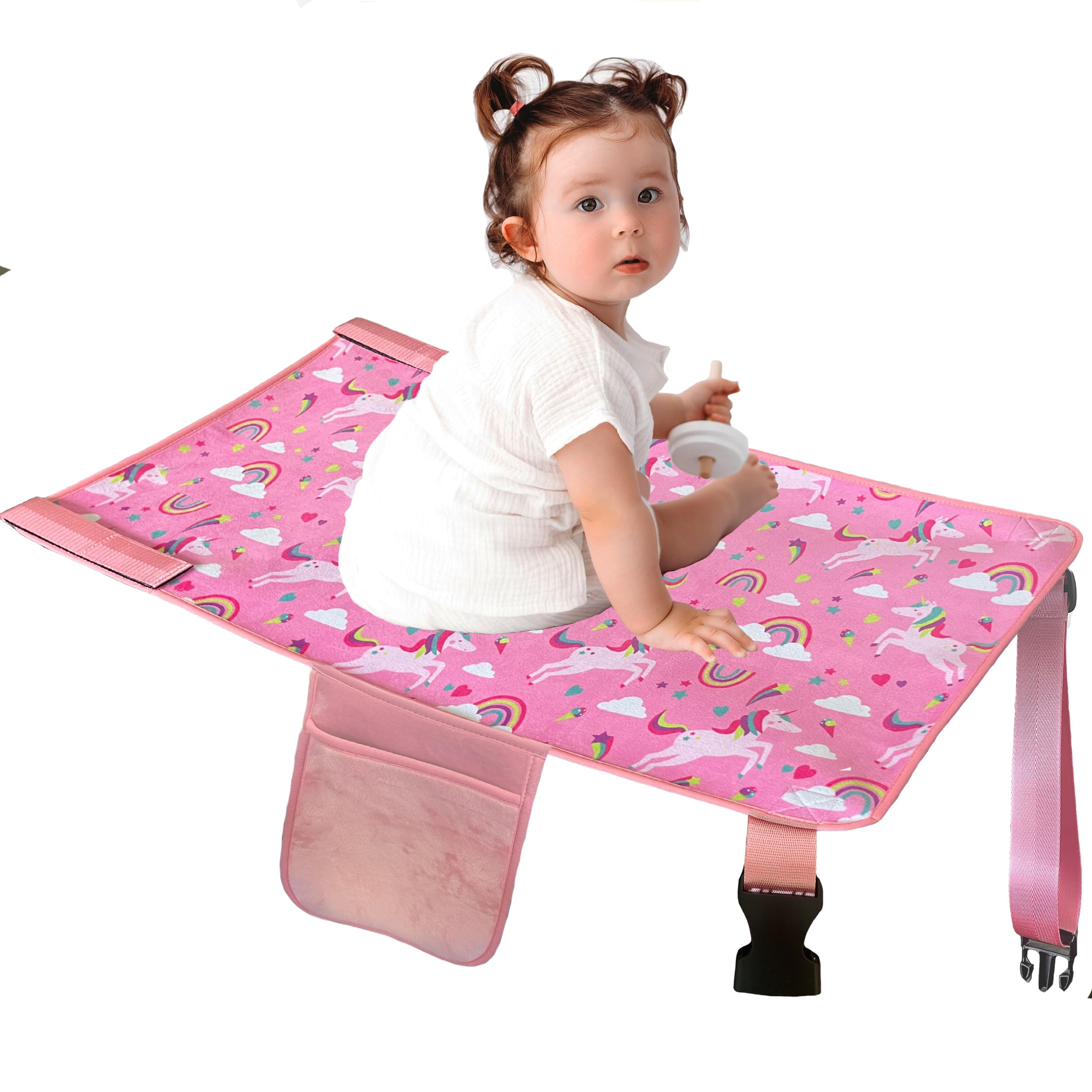 Gulissa pink toddler airplane bed, compact design for travel comfort.