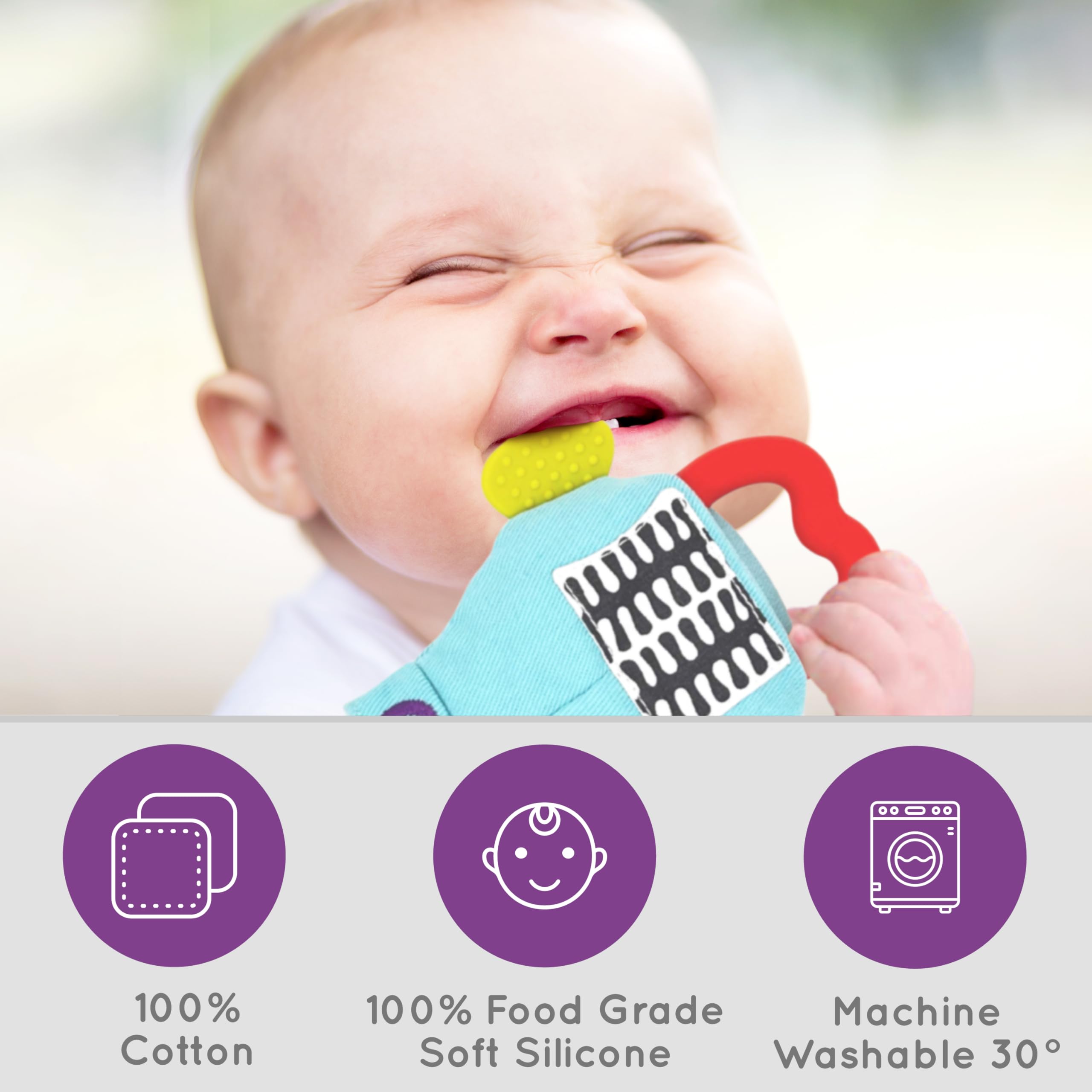 Gummee Glove adjustable 3-9 month size fits securely during teething.