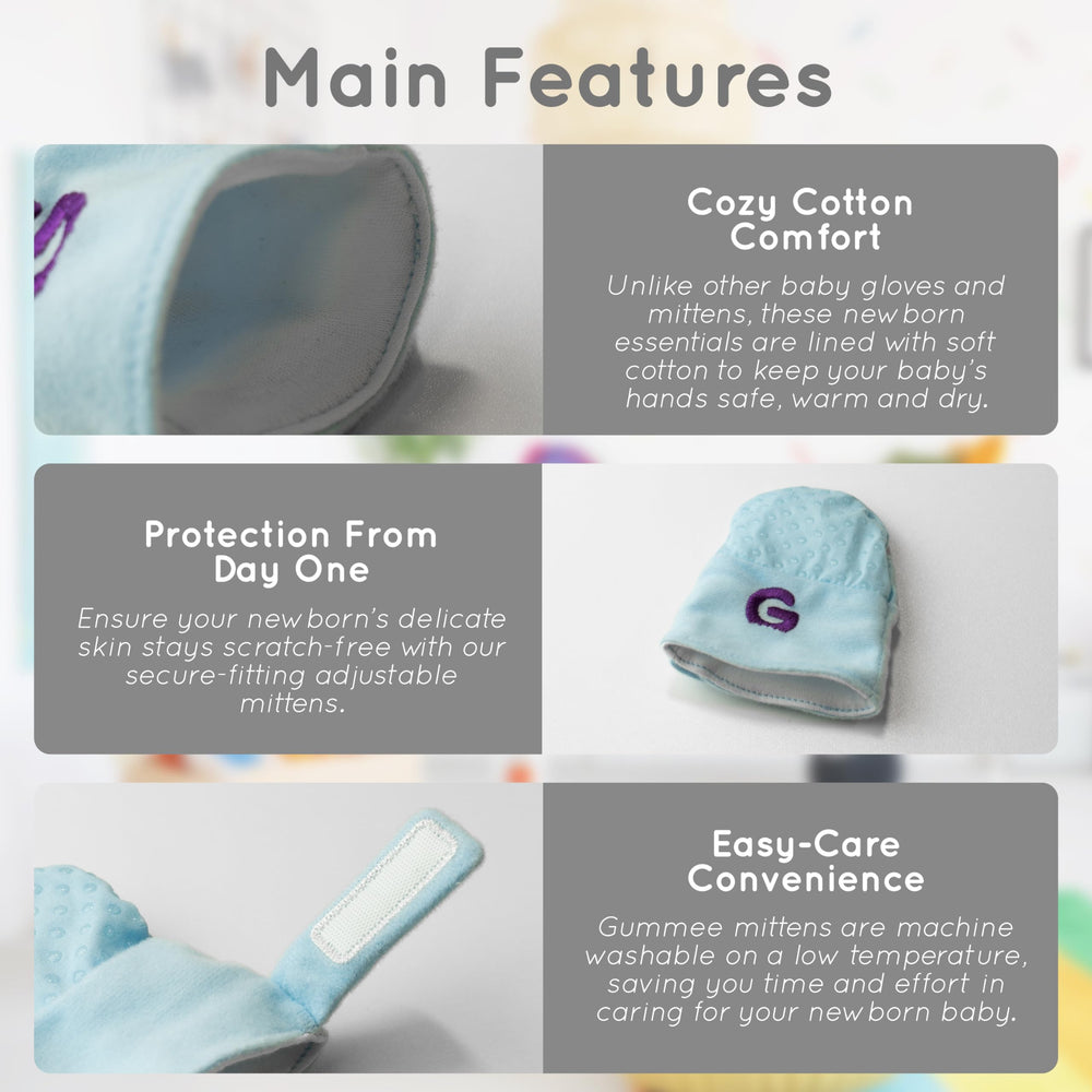 Gummee Glove Blue close-up texture highlights soft fabric and secure fit