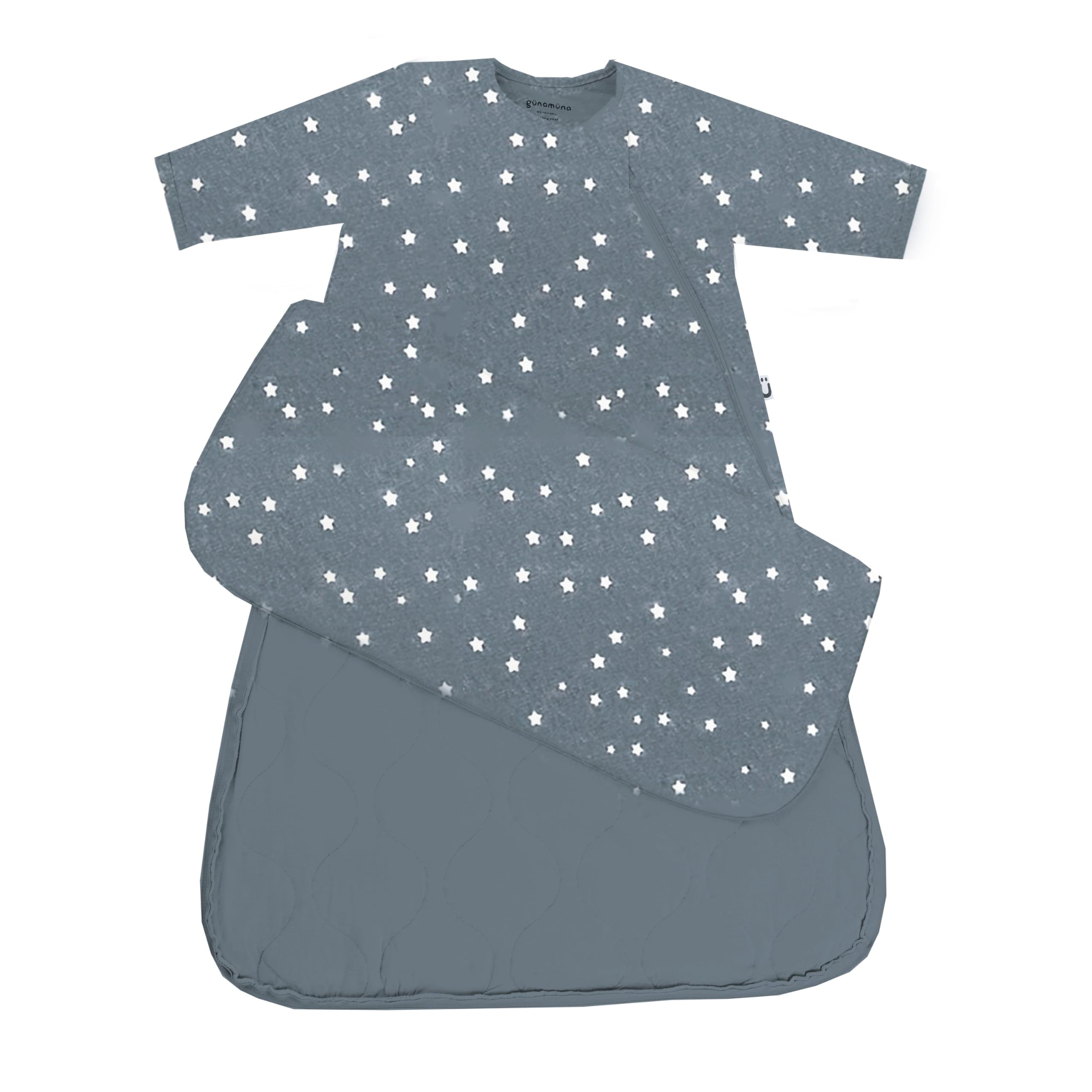 Gunamuna long sleeve sleep sack with WonderZIP zipper for quick night diaper changes.