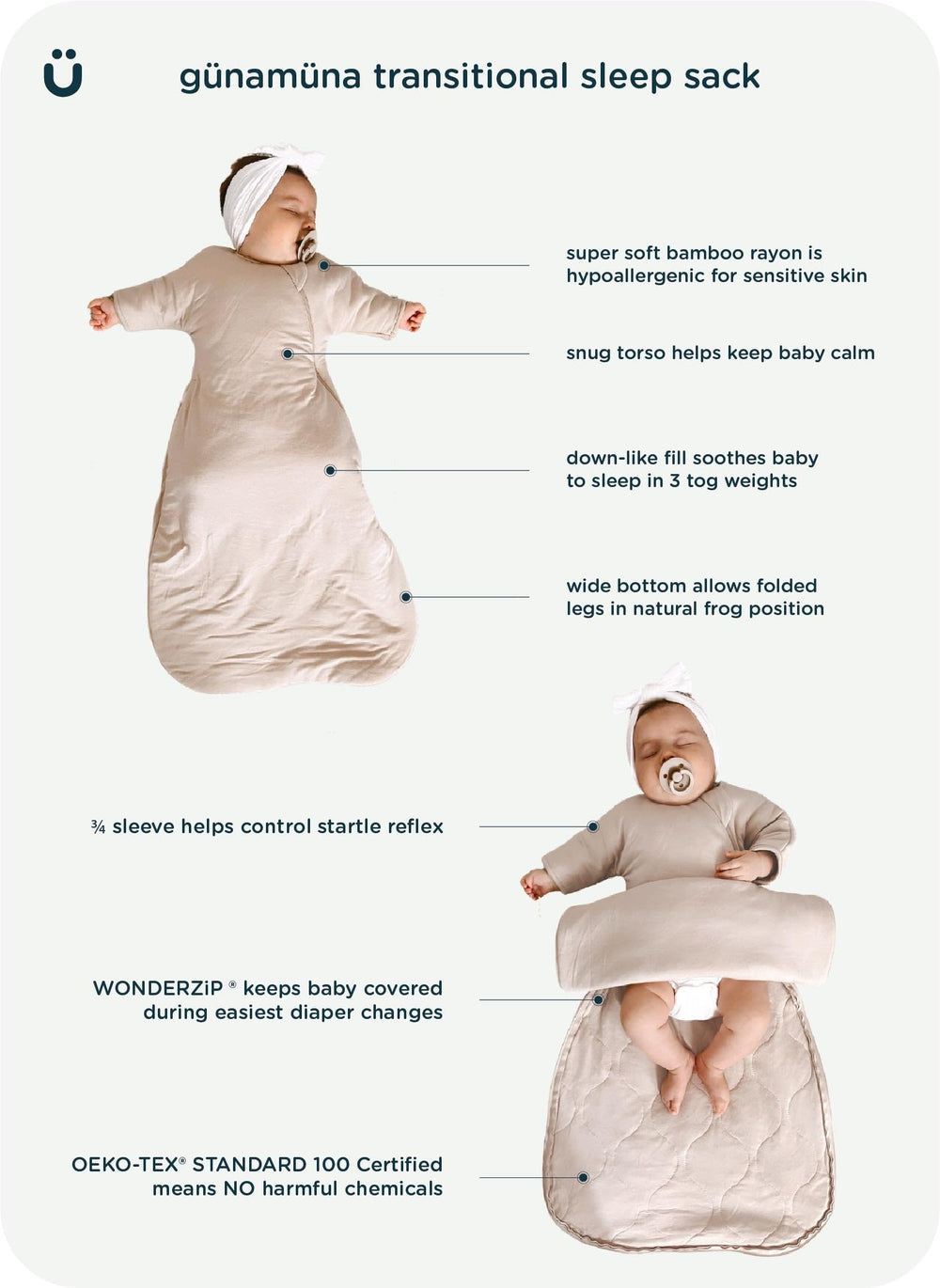 GUNAMUNA sage color swaddle suits any nursery