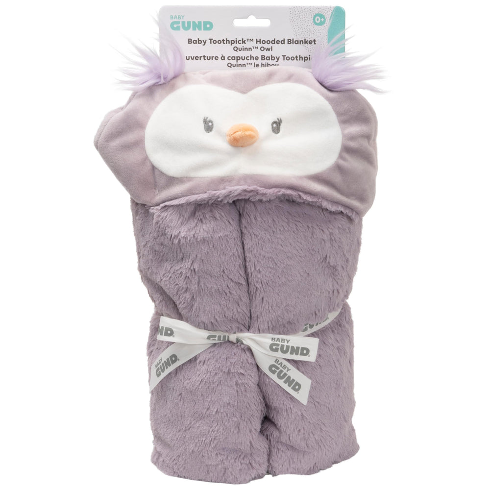 GUND Lil’ Luvs Quinn Owl hooded blanket with embroidered features for safe, cozy snuggles.
